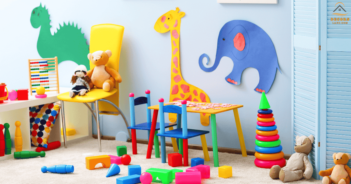 Colorful educational decor in a kids' room with interactive elements and creative designs.