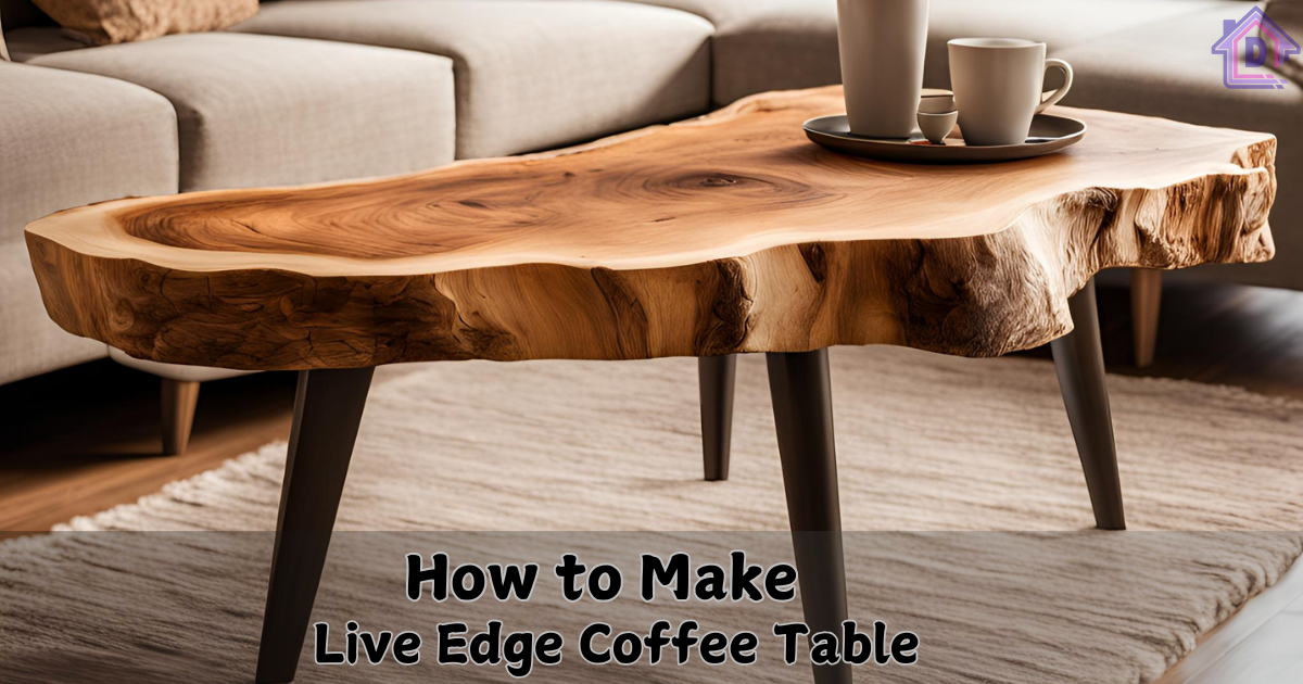 DIY live edge coffee table with natural wood slab and rustic finish.