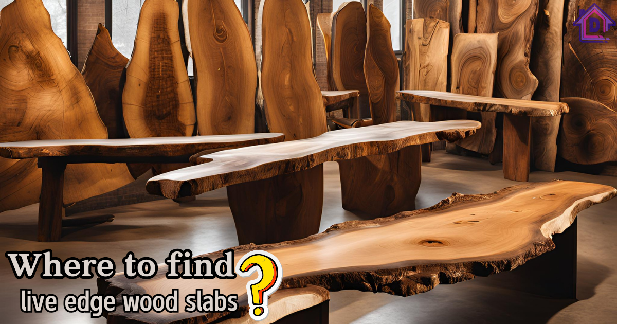 Live edge wood slabs available for purchase in various styles.