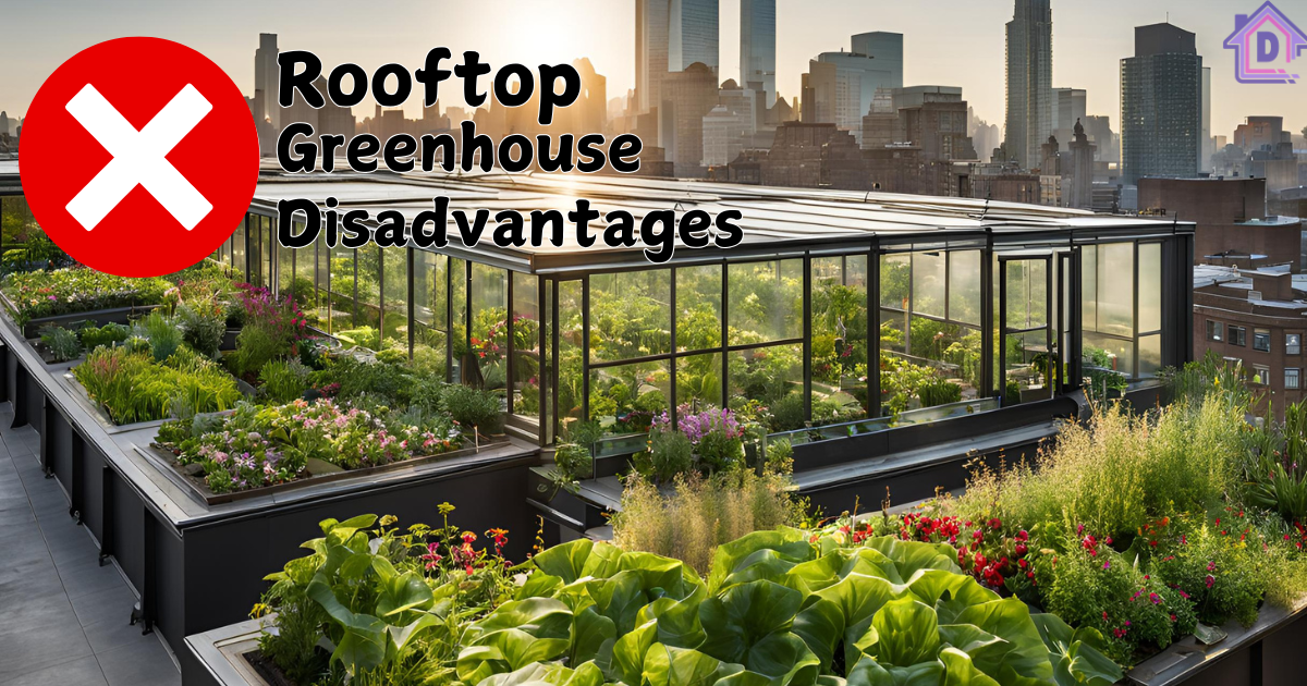 Rooftop greenhouse disadvantages including costs, structural risks, and weather-related concerns.