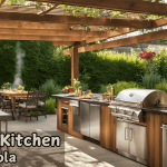 Outdoor kitchen designs with pergola featuring modern and rustic styles for enhanced backyard living.