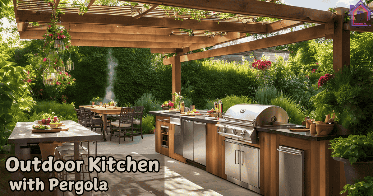 Outdoor kitchen designs with pergola featuring modern and rustic styles for enhanced backyard living.