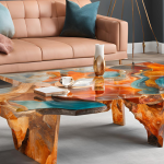 Beautiful epoxy resin furniture showcasing creative designs and vibrant colors.