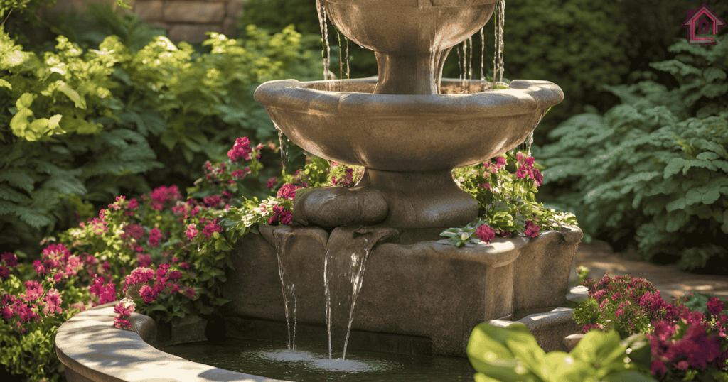 Charming Outdoor Corner Fountain Enhancing Garden Serenity