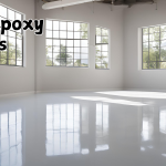 Bright and seamless white epoxy floor in a modern, stylish room.