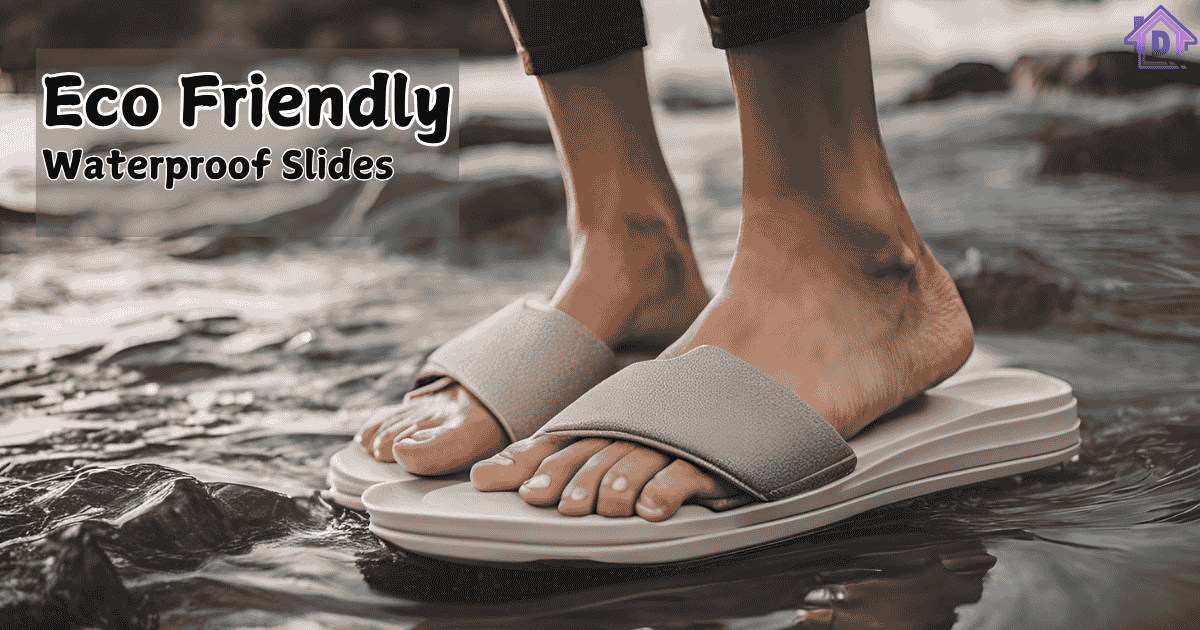 Eco friendly waterproof slides made from recycled materials for sustainable outdoor comfort.