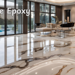 High-gloss marble epoxy floor with a polished, seamless finish.