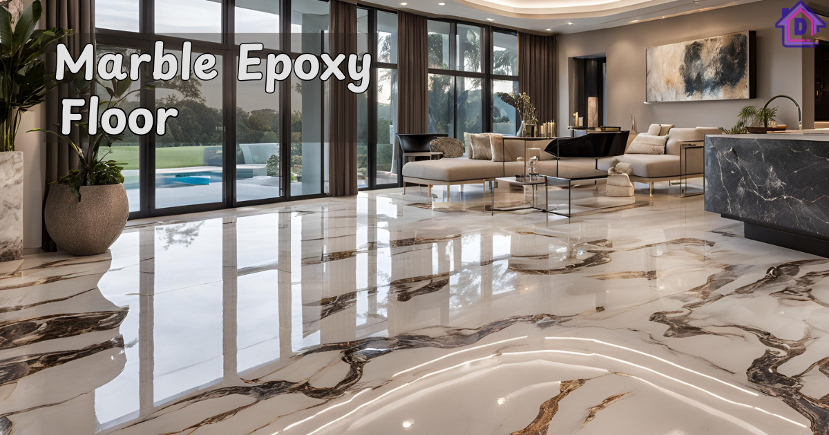 High-gloss marble epoxy floor with a polished, seamless finish.